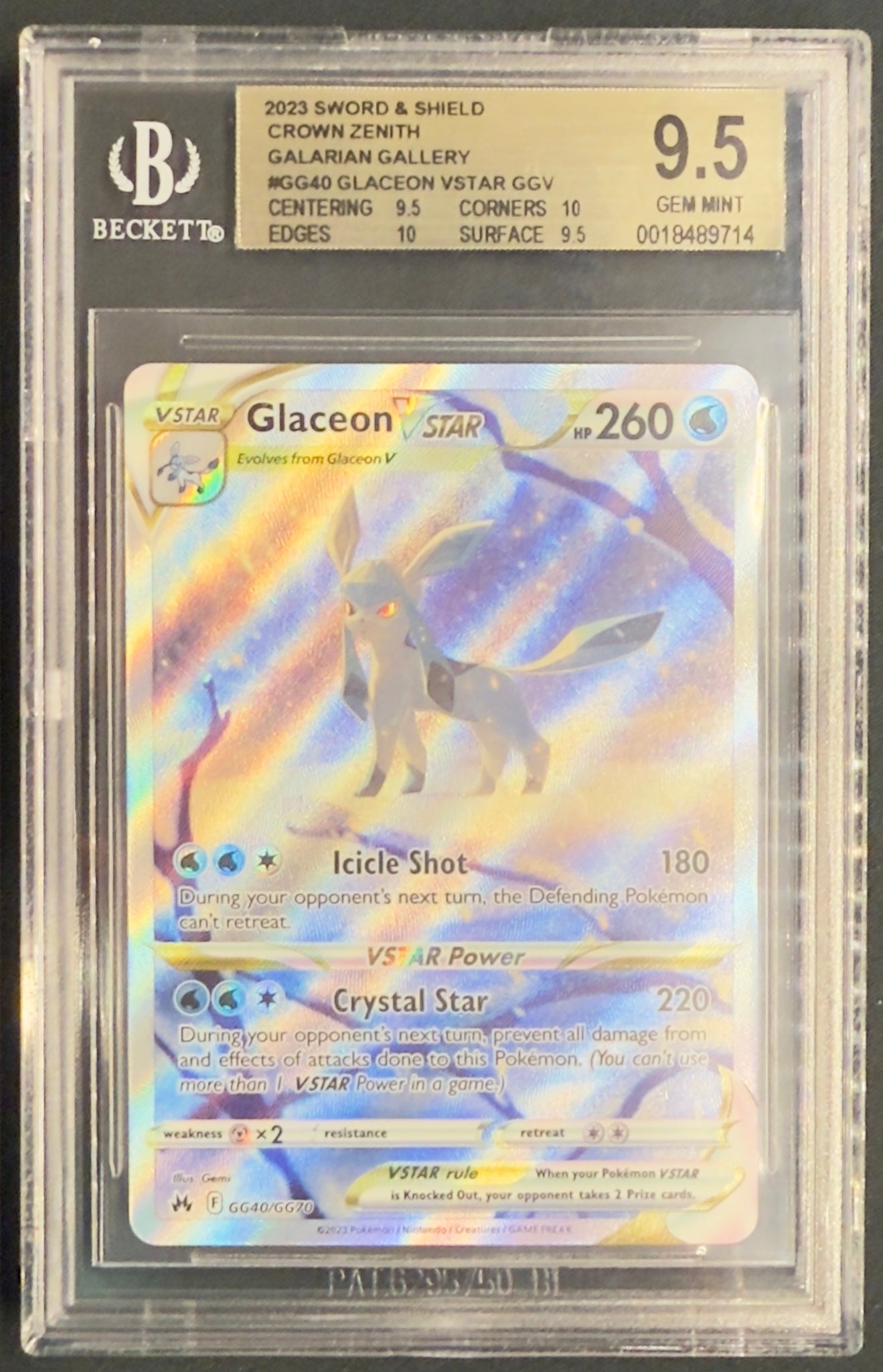 BGS 9.5 Glaceon VSTAR #GG40 – Crown Zenith (Galarian Gallery Ultra Rare)