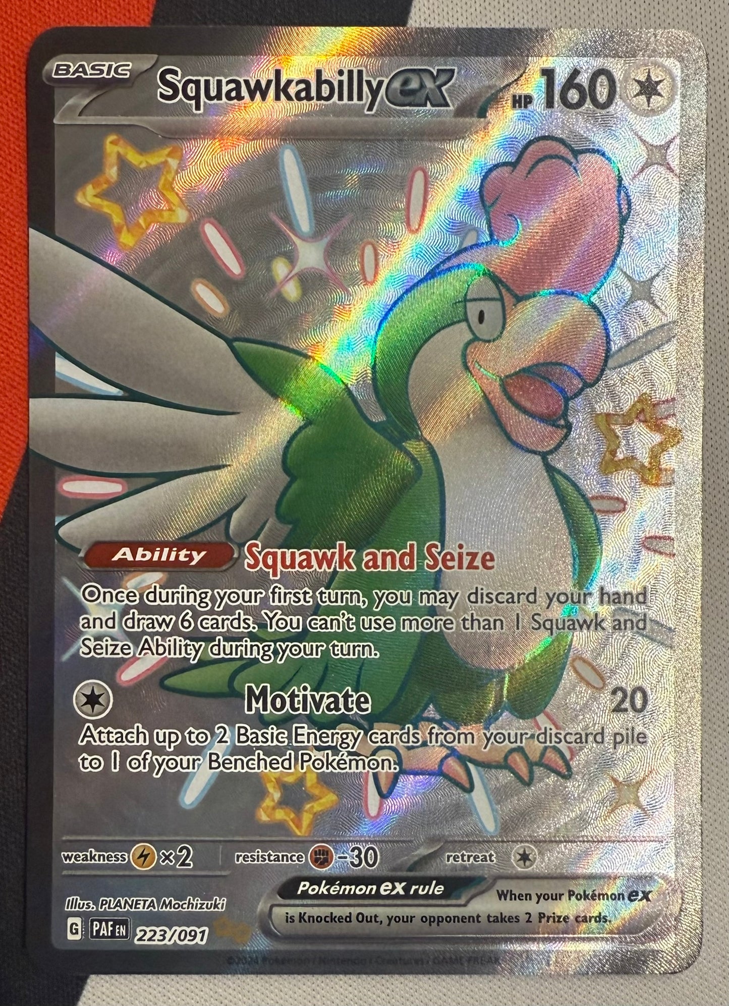 Squawkabilly ex #223 – Paldean Fates (Shiny Ultra Rare)