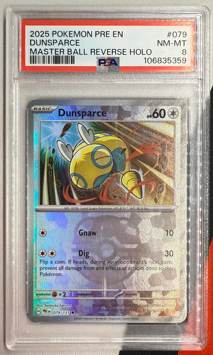 PSA 8 DUNSPARCE #079 PRISMATIC EVOLUTIONS (MASTERBALL PATTERN)