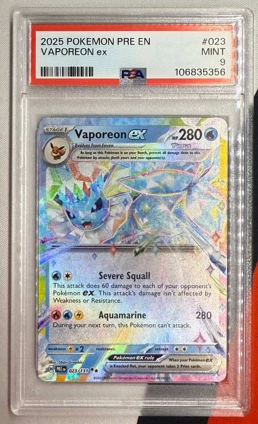 PSA 9 VAPOREON EX #023 PRISMATIC EVOLUTIONS DOUBLE RARE